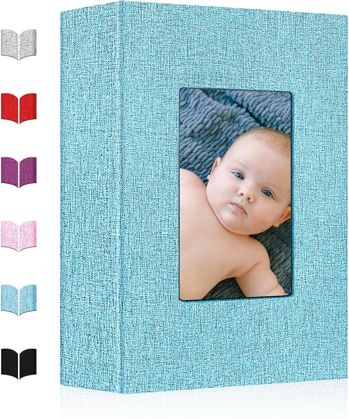 Small Photo Album 4x6,Linen Cover Slide-in Mini Photo Album Book Can Holds 100 4x6 Photos with 50 Black Sheets for Baby Family Pictures Artwork or Postcards Storage (Denim Blue) by EJBLFEPremiumPhotoAlbums