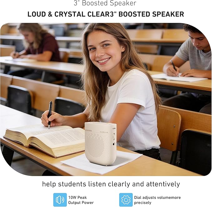 Voice Amplifier for Teachers with Wireless Lavalier Lapel Microphone, Portable Bluetooth Microphone & Speaker, Magnetic Charging Bullhorn Megaphone for Classroom, Meetings, Yoga (Skin Tone) - Image 3