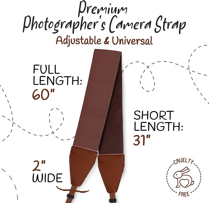 Art Tribute Camera Strap - Shoulder, Crossbody & Neck Camera Strap for Photographers, Fits All Cameras, Canon Nikon Sony Fujifilm, Padded Strap W/Quick Release, Embroidered Cotton & Leather Ends - Image 5