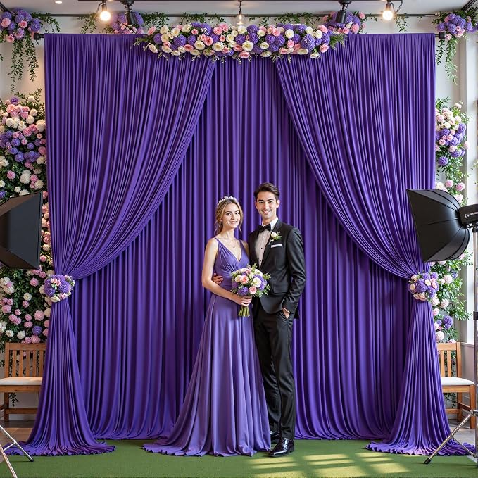 24ftx10ft Wrinkle Free Purple Backdrop Curtain - 10 Feet Photography Backdrop Drapes, Silky Polyester Back Drop Cloth for Wedding Baby Shower Balloon Arch Background - Image 3