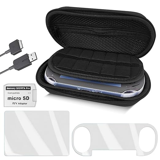 4 in 1 Kit for PS Vita 2000 Slim, PS Vita Case - 1 Pack | Case with Front & Back Protector, Adapter Charger Cable & Micro SD Card by Skywin
