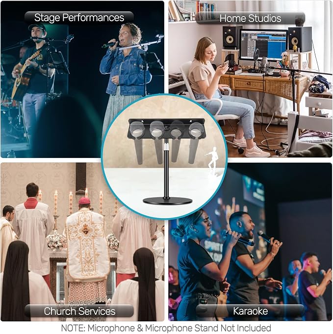 3-Set Wall Mounted Multi Mic Holder, Organizer for 12 Handheld Mics, Metal | Compatible with 5/8 & 3/8 Thread Stand, with Rubber Pad, Wired/Wireless Mic Storage for Church/Stage/Podcast Setup, 3 Pack - Image 6