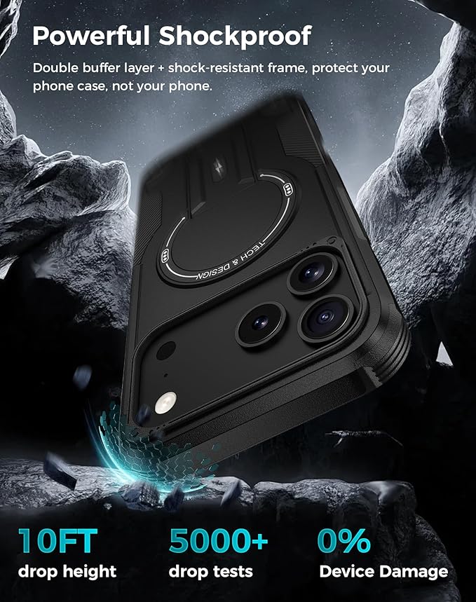 Goton 3 in 1 for iPhone 17 Pro Max Case with Privacy Screen Protector Black | Glass Camera Lens Protector,Compatible for MagSafe,Invisible Kickstand, Shockproof Phone Cover for iPhone 17 Promax - Image 4
