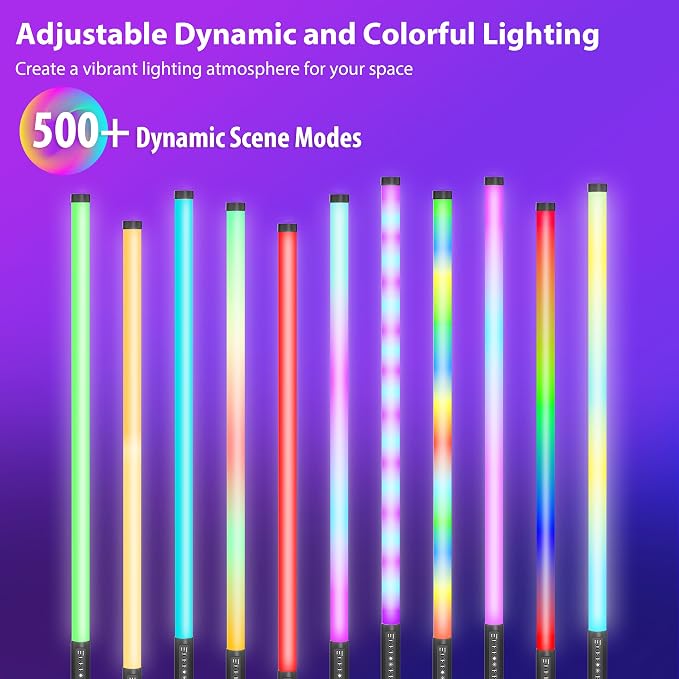 2 Pack 4ft Portable Battery Powered Tube Light 5000 mAh Handheld LED Tube Lights 120cm with Tripods, 500 Vivid Effects, for DJ Lighting, Dance, Photography, Light Painting, YouTube, Night Bar, Party - Image 3