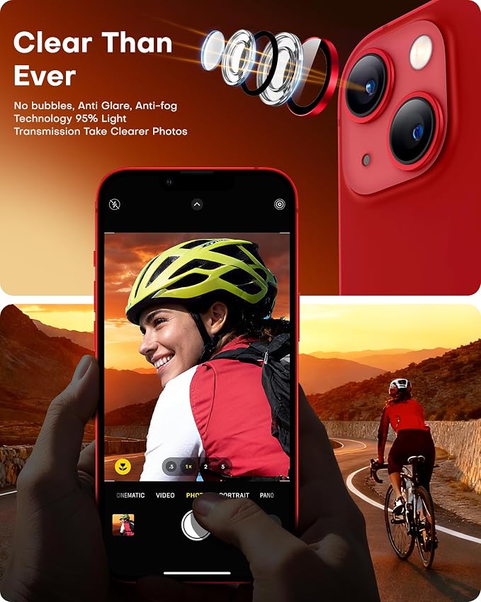 TOCOL Camera Lens Protector for iPhone 13 / iPhone 13 Mini Tempered Glass HD Individual Scratch Resistant Camera Cover Accessories Case Friendly 2 Pack（Red） - Image 5