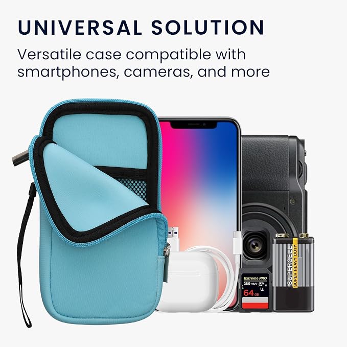 kwmobile Universal Phone Pouch Size XL - 6.7/6.8" - Neoprene Smartphone Pouch with Zip - Water-Repellent Mobile Phone Case - Sleeve in Light Blue - Image 4