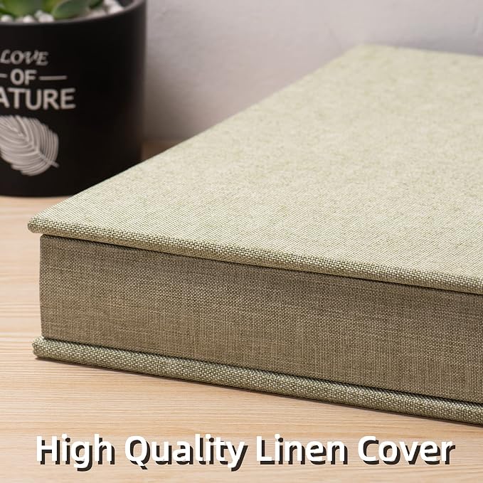 Large Photo Album Self Adhesive 4x6 5x7 3x5 8x10 Scrapbook Magnetic Album DIY Scrap Book Length 13 x Width 12.8 (Inches) 120 Black Sticky Pages Linen Cover DIY Photo Album(Gress Green) - Image 4