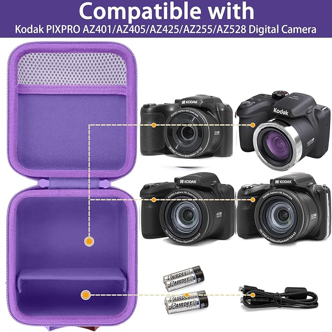 Case for KODAK PIXPRO AZ653/AZ401/AZ405/AZ425/AZ528 Digital Camera | Protective Storage Box, Portable Carrying Box, Smooth Zipper, Travel-ready, Shoulder Strap Covenient to Carry, Purple Case - Image 3