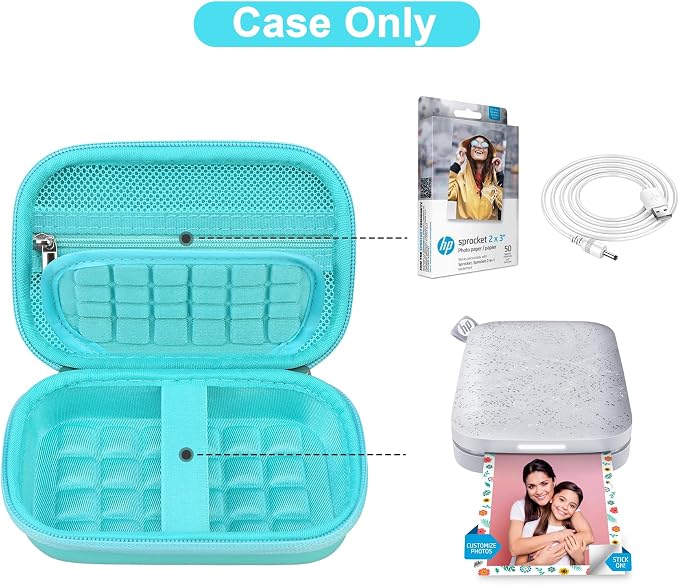 Canboc Hard Case for HP Sprocket Portable 2x3 Inch Instant Photo Printer | Zipper Mesh Pocket fits Photo Paper and Cable, Green - Image 2