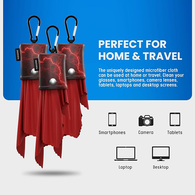 Microfiber Cloth & Glasses Wipes (3 Pack) Lens & Glasses Cleaning Cloth - Eyeglass Cleaner - Camera Lenses & Gadget Delicate Screens - Red - Image 5