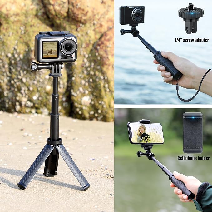 Mini Selfie Stick Tripod for GoPro Hero 13 12 11 10 9 Max Mission | Portable Action Camera Handle Grip, Extension Pole for DJI Osmo Action 6 5 Pro 4 Nano, Pocket Size Vlog Stand - Image 3