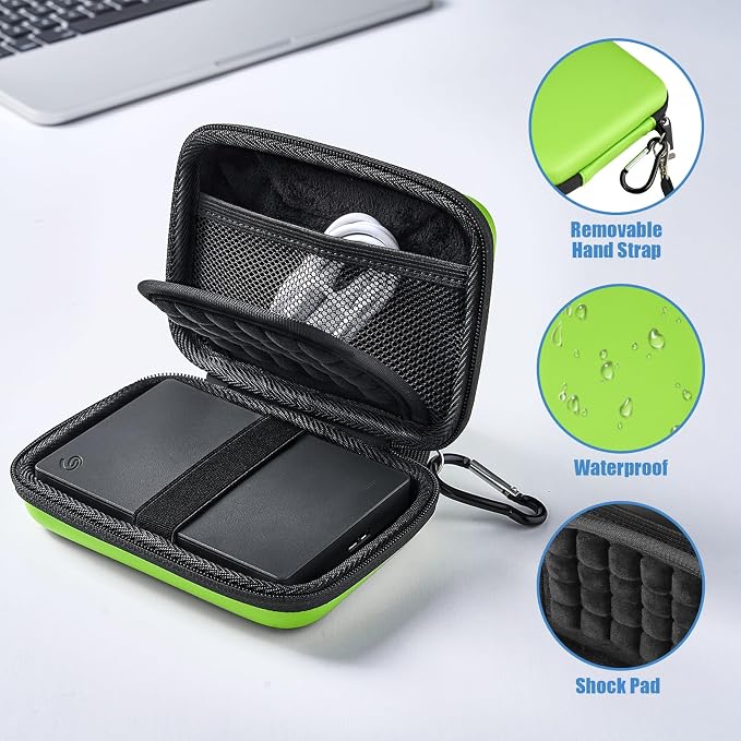 ProCase External Hard Drive Travel Case for 2.5" HDD/SSD -Green | Fits Seagate Portable, Samsung T9, WD Elements, My Passport, Toshiba Canvio Basics, 1TB-5TB Drives, USB 3.0 HDD/SSD Storage - Image 2