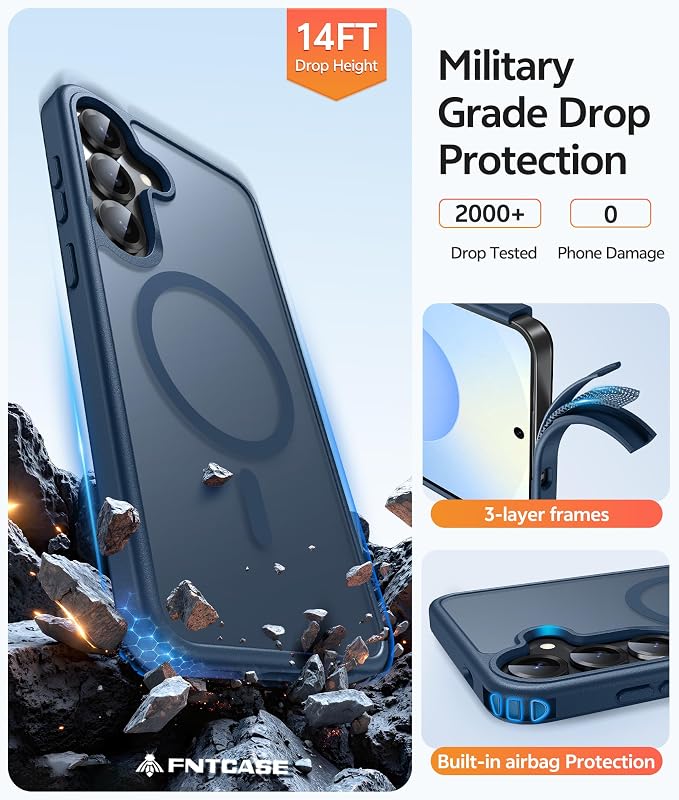 FNTCASE for Samsung Galaxy S25/S24 Plus Case, Fit Magsafe, Screen Protector | Translucent Matte Magnetic Back, 14FT Military Grade Drop Protection, Shockproof Protective Phone Cover, Blue - Image 5