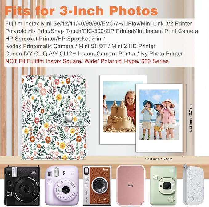 Fintie Mini Photos Album Book for 2x3 Inch Films - 52 Pockets Small Albums | For Fujifilm Instax Mini, Polaroid Hi-Print Pictures, Portable Kpop Photocard Holder, Travel Memory Book, Spring Bloom - Image 3