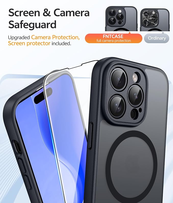 FNTCASE for iPhone 14 Pro Max Case, Fit for Magsafe, Glass Screen Protector | Full Camera Protection, Translucent Matte, 14FT Military Grade Drop Proof, Shockproof Protective Phone Cover, Black - Image 4