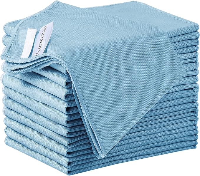 Puomue 12 Pack Microfiber Glass Cleaning Cloth, 12 Inch x 16 Inch, Lint Free Quickly Clean Windows, Mirrors, Glasses, Phone Screens, Camera Lenses, Blue by Puomue