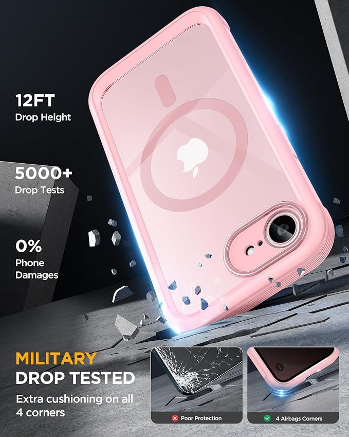 miracase for iPhone 17e & 16e Case with Built-in Private Screen Protector, [Magnetic with MagSafe] Full-Body Phone Cover Military Drop Proof 17 E/ 16 E Bumper 6.1 inch, Pink - Image 5