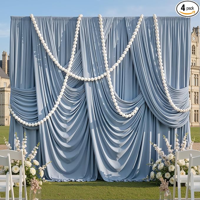 20x10ft Wrinkle Free Dusty Blue Backdrop Curtains for Parties, 4 Panels 5x10ft Silky Polyester Photo Backdrop Drapes Back Drop Cloth Drapery for Wedding Birthday Photography Background by CO-AVE