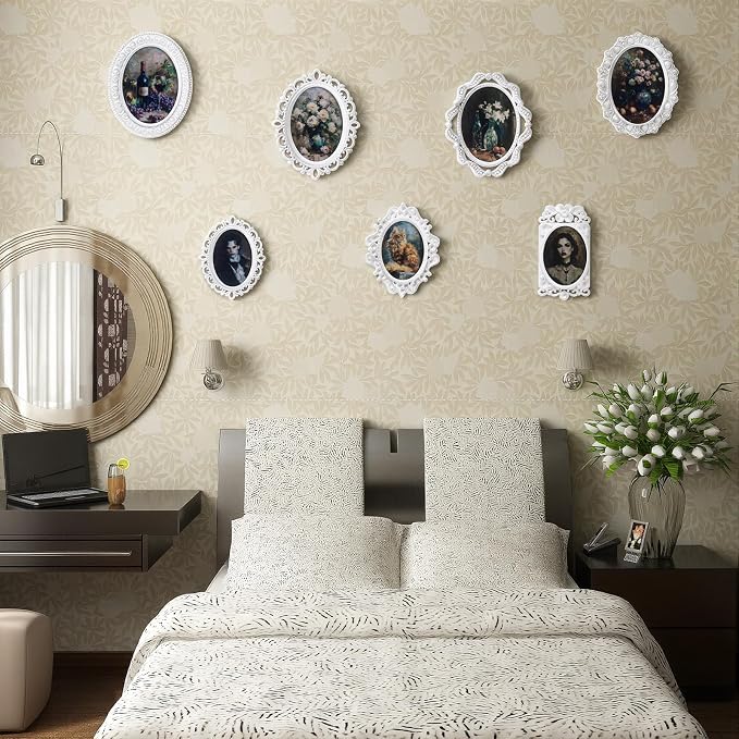 Halloscume 7 Pcs Miniature Picture Frames Mini Vintage Photo Frames Miniature Dollhouse Accessories on 1:12 Scale for Dollhouse DIY Craft Projects Art Jewelry Display Home Decor(White) - Image 6