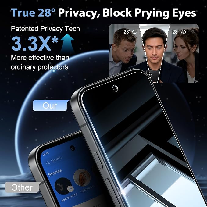2+2 Pack for Google Pixel 9a Screen Protector Privacy Glass | 2 Pack Camera Lens Protector, Fingerprint Compatible, Anti Spy, 9H Hardness Glass - Image 3