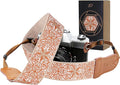 Padwa Lifestyle Khaki Yellow flower Camera Strap - 2" Cowhide Head,Jacquard Embroidery Woven Cotton,Adjustable Shoulder Neck Camera Straps for Photographers by PadwaLifestyleCameraStrap