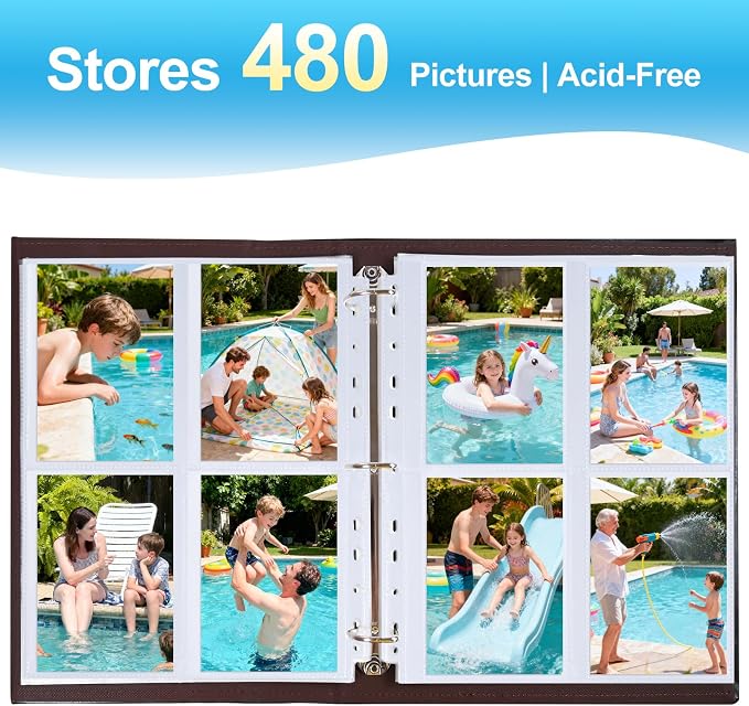 60 Pack 3.5x5 Album Refill Pages for 3 Ring Binder, Ultra-Clear Sleeves Holding 480 Pictures, Double-Sided 4 Pocket Pages, Top Loading Sheet Protector for Photos and Postcards - Image 6