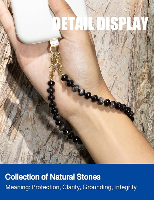 CH.yishi Crystal Beaded Phone Charm Wrist Strap Camera Lanyard | Handmade Cell Phone Chain,with Tether Tab,Keychain Bag Wallet Natural Stone Charm,Headphone Gemstone Decor,Camera Wrist Strap - Image 2