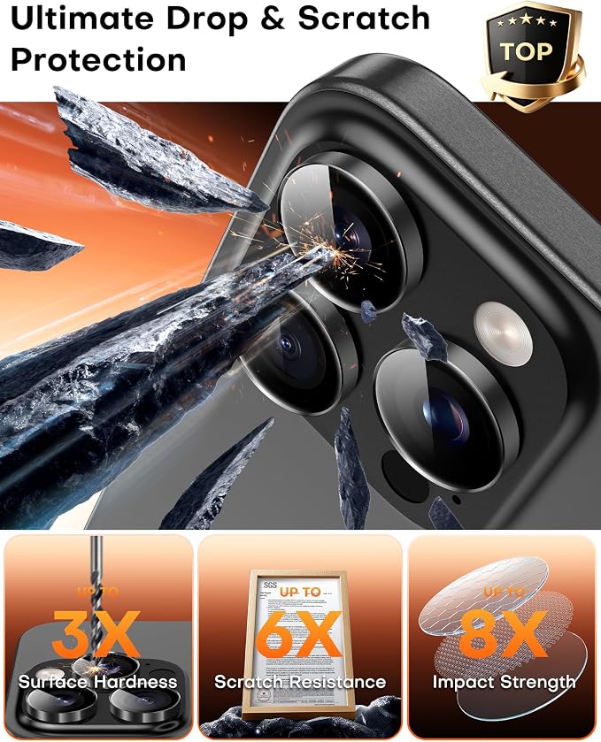 TOCOL for 2 Pack iPhone 16 Pro Max Camera Lens Protector/iPhone 16 Pro Camera Lens Protector Tempered Glass HD Individual Scratch Resistant Cover Accessories Case Friendly（Black） - Image 4