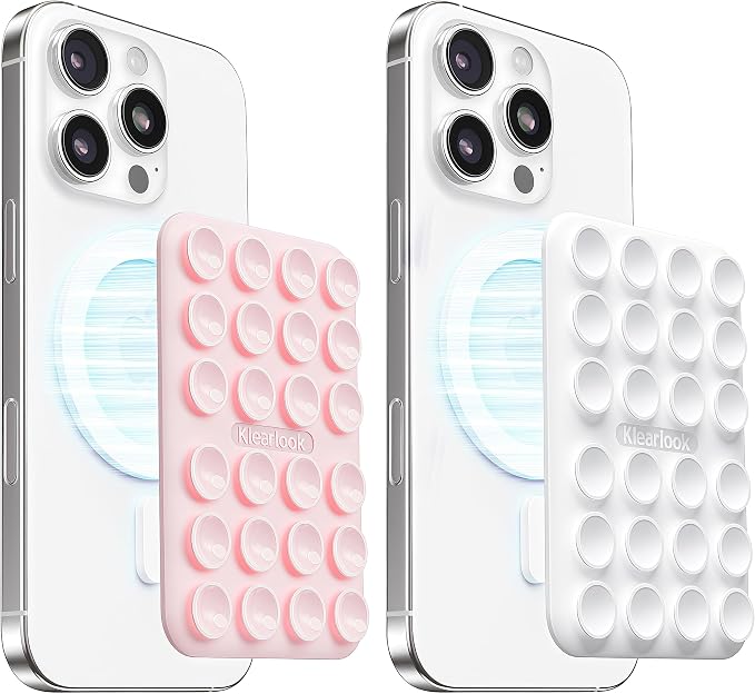 2Pack Magnetic Suction Phone Mount for MagSafe, Light Pink & Classic White | Sticky Phone Grip Holder for iPhone, Removable Hands-Free Selfie/Video for TikTok Influencers, Women Girl Gift by KlearlookMaximizedClarity