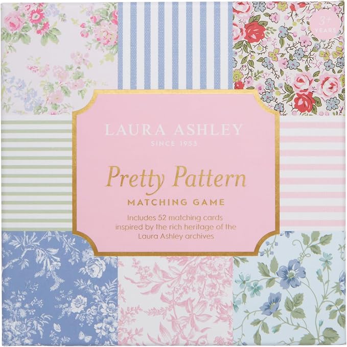 Laura Ashley Pretty Pattern Matching Game – 52 Floral Memory Cards in Decorative Gift Box – Classic Matching Game – Cognitive Brain Training & Family Fun | Pretty & Vintage Floral Designs, Decorative Storage Box with Ribbon Pull, Standard Card Size, Sm... by Unknown