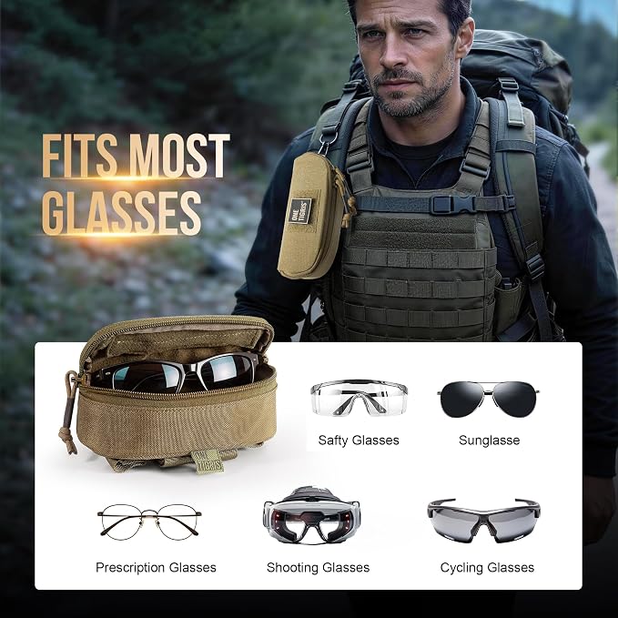 ONETIGRIS Hard Shell Sunglasses Case MOLLE Tactical Eyeglasses Pouch | Fits Most Regular Glasses, 1000D Nylon Glasses Case, Shockproof & Crush-Proof PP Liner, Inner Pocket, Two Way Zipper - Image 2