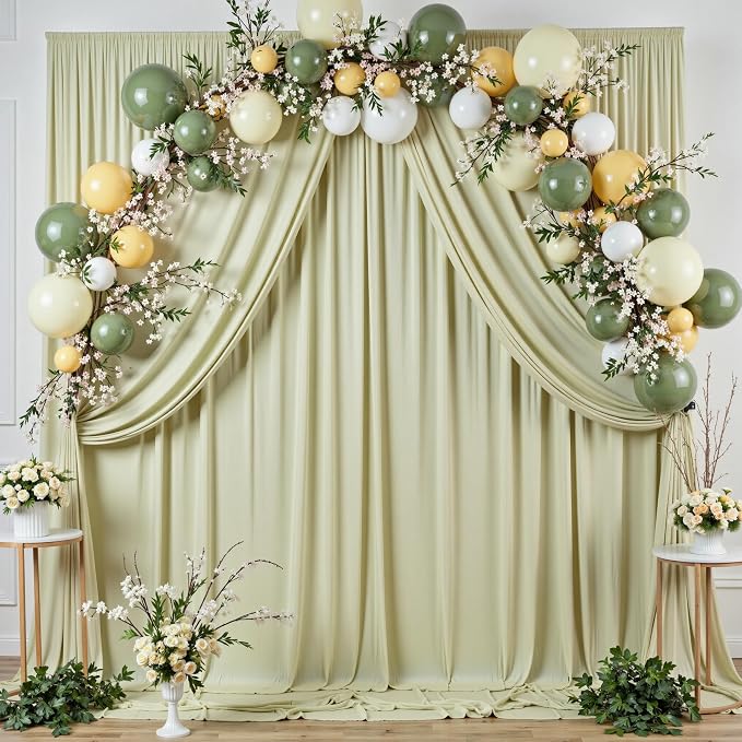 40 ft x 10 ft Wrinkle Free Light Green Backdrop Curtain for Parties, Thick Green Polyester Photo Backdrop Drapes for Baby Shower Wedding Engagement Birthday Party Backdrop Stand,5ft x 10ft 8 Panels - Image 3