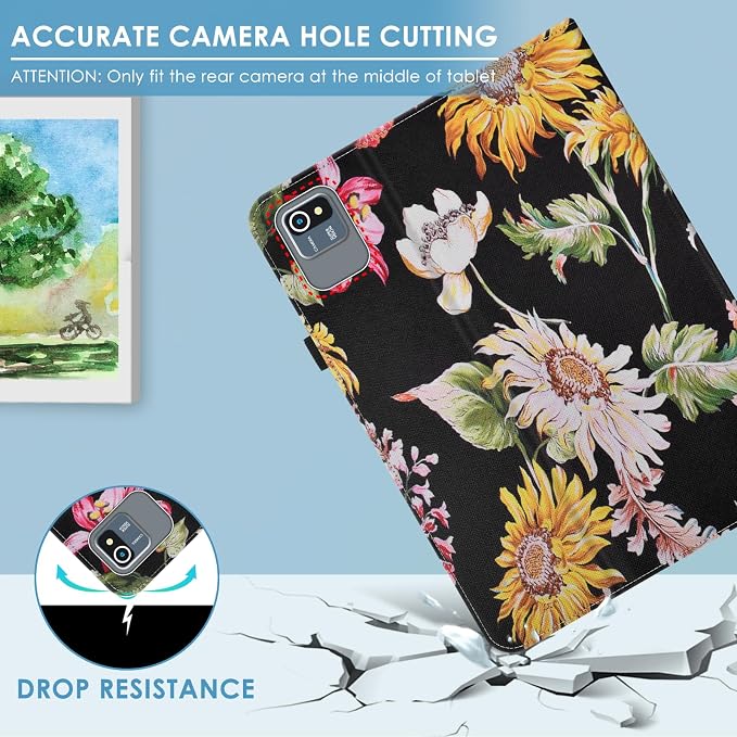DETUOSI Universal 10.1 inch Tablet Case,Scratch Resistant | For ECOPAD ‎TH-KK12C,URAO X109,Aiprotablet C20e,Folio Leather Protective Cover,2-Angle Viewing Stand,3 Card Slots,Flowers - Image 8