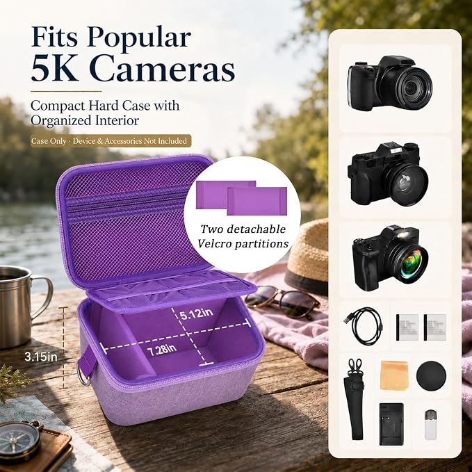 Comecase Large Travel 4K Vlogging Camera Case for Duluvulu/for AUREAPIX | Outdoor Camera Storage with 2 Dividers and Mesh Pocket, for Vloggers and Content Creators, Trip Ready, Full Purple- Case Only - Image 2