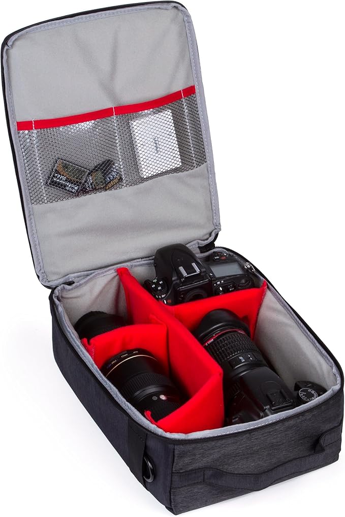G-raphy Camera Insert Bag Lenses Cases with Large Capacity Camera Case Dividers with Grab Handle and Removal Strap Shockproof for DSLR SLR Mirrorless Cameras and Other Photography Accessories (Grey) by G-raphy