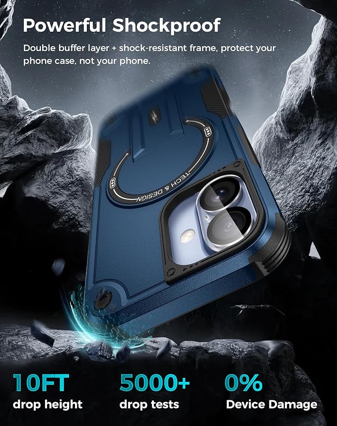 Goton 3 in 1 for iPhone 17 Case with Privacy Screen Protector Blue | Glass Camera Lens Protector,Compatible for MagSafe,Invisible Kickstand, Shockproof Phone Cover for iPhone17 - Image 4