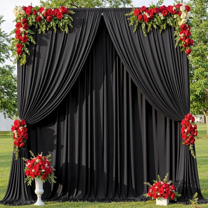 40ftx10ft Wrinkle Free Black Backdrop Curtain for Parties 8 Panels 5x10ft Silky Polyester Photo Backdrop Drapes Back Drop Cloth Drapery for Wedding Birthday Background Photography Photoshoot Decor - Image 5