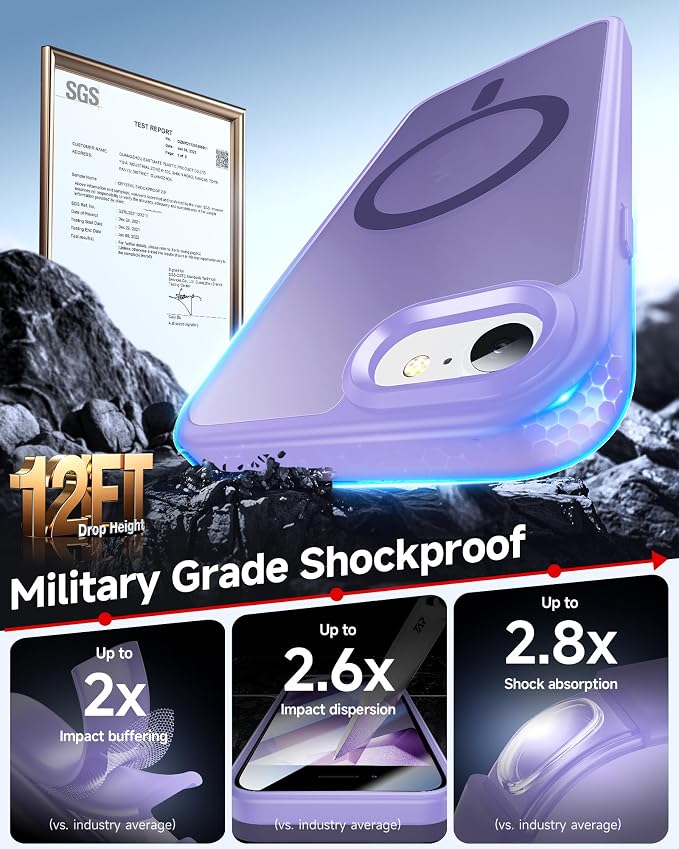 LeYi for iPhone 8-Case Purple: iPhone-SE Phone Cases with [Screen Protector X2+ Camera CoverX2] iPhone 7 Case for Magsafe Magnetic Girls Kids Slim SE3 3rd Generation SE2 2nd iPhone8, Lavender Purple - Image 3