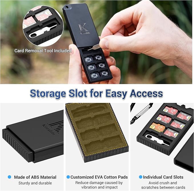 Pop-up Small TF Memory Card Case Holder for 8 TF MSD Cards with Carabiner, Portable Anti-Shock Splash-Proof MicroSD Card Case Storage Protector Organizer Keeper Container, Card Remove Tool Included - Image 4