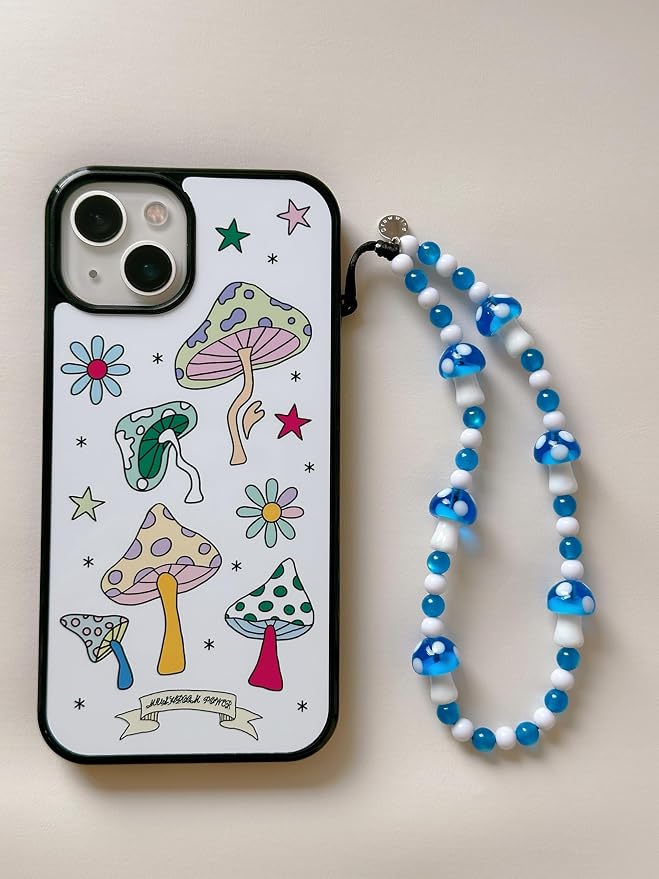 Drawwind Phone Charm Beaded Wristlet Strap Universal Cell Phone Lanyard Cute Bracelet Wrist Strap Beaded Chain String Handmade Accessories for Case Camera Bags (Blue Mushroom) - Image 2