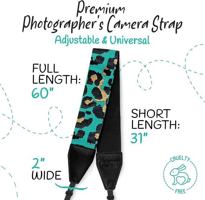 Art Tribute Camera Strap - Shoulder, Crossbody & Neck Camera Strap for Photographers, Fits All Cameras, Canon Nikon Sony Fujifilm, Padded Strap W/Quick Release, Embroidered Cotton & Leather Ends - Image 5