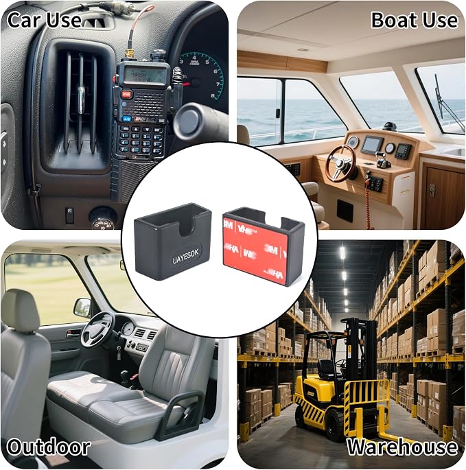 UAYESOK Adhesive Two-Way Radio & Speaker Mic Vehicle Clip Holder | CB Microphone Dash Mount, For Baofeng Quansheng Retevis Cobra Midland Uniden TYT Walkie Talkie Scanner - Image 4