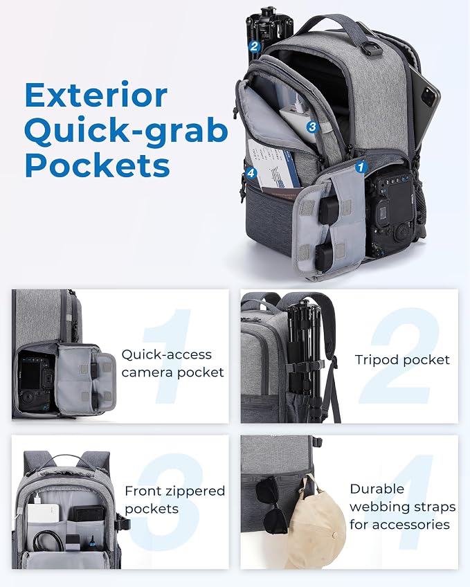 BAGSMART 2 in 1 Small Camera Backpack for DSLR, Fits 12.9" iPad, Gray | Small SLR Camera Bags for Photographers with Shoulder Strap, Compatible for Sony Canon Nikon, Travel Backpack for Men Women - Image 5
