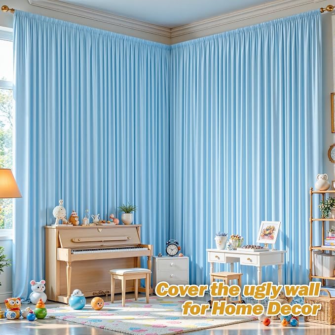 32ftx10ft Wrinkle Free Blue Backdrop Curtain - 10 Feet Photography Backdrop Drapes, Silky Polyester Back Drop Cloth for Wedding Baby Shower Balloon Arch Background - Image 4