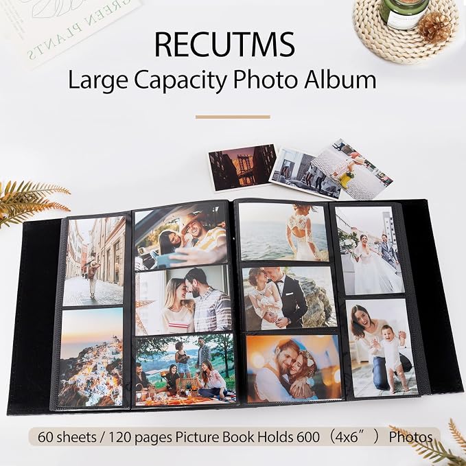 RECUTMS Photo Album 4x6 Pictures, 800 Pockets Large Capacity Picture Album | Acid-Free Black Pages, Leather Cover, Dual Horizontal/Vertical Pockets, Custom Photo Cover, Perfect for Wedding, Family&Trave - Image 2