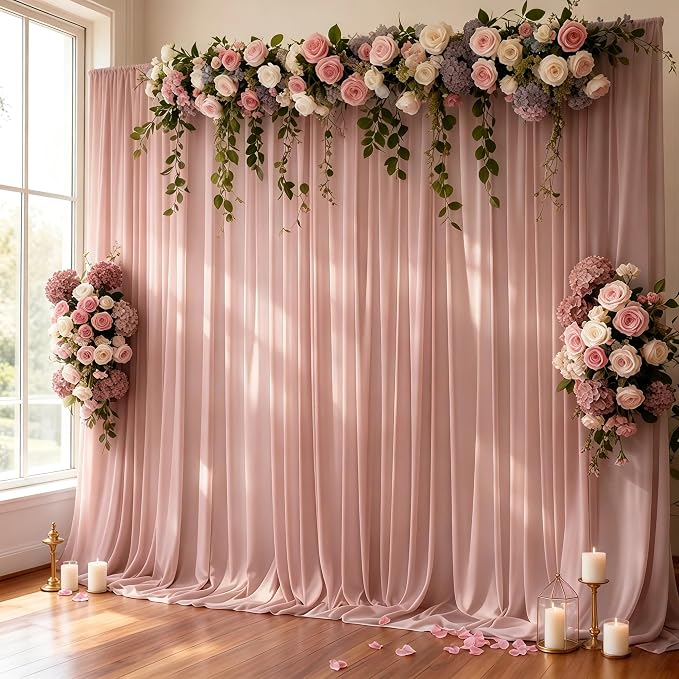 8ftx10ft Wrinkle Free Dusty Rose Backdrop Curtain - 10 Feet Photography Backdrop Drapes, Silky Polyester Back Drop Cloth for Wedding Baby Shower Balloon Arch Background - Image 2