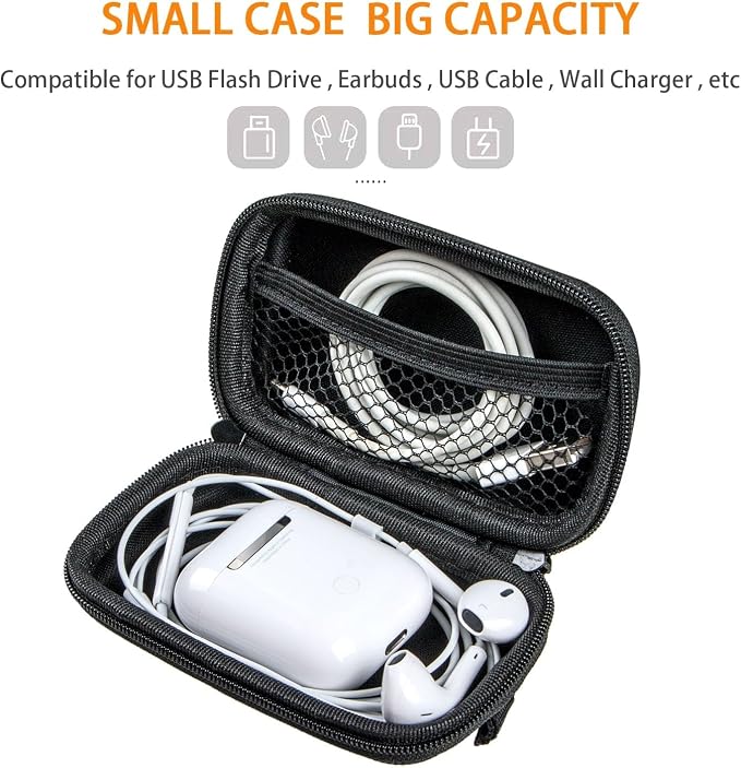 Small Hard EVA Case, Portable Earbud Zipper Pouch with Mesh Pocket,Black | Universal Carrying Bag for Headset, Earphone, Flash Drive, Charging Cable, Key, Durable Exterior - Image 2