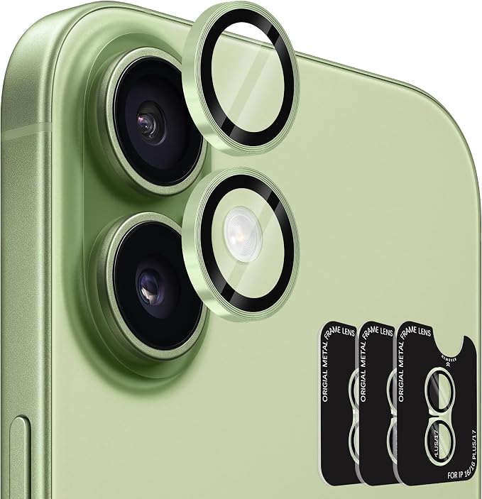 Orzero (3 Sets) Camera Lens Protector Compatible for iPhone 17 6.3"/16 6.1”/16 Plus 6.7“, Protector de Cámera One-Step Installation Tray Individual Metal Ring Glass Cover Case Friendly - Light Green by JumpIntoOrzeroLet%E2%80%99sExploreLikeNeverBefore