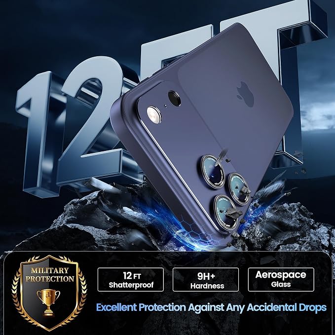 CACOE Metal Camera Lens Protector for iPhone 17 Pro | Tempered Glass Cover, Anti-Scratch, Drop-Proof, Strong Adhesion, Camera Screen Cover Accessories, Dark Blue - Image 5