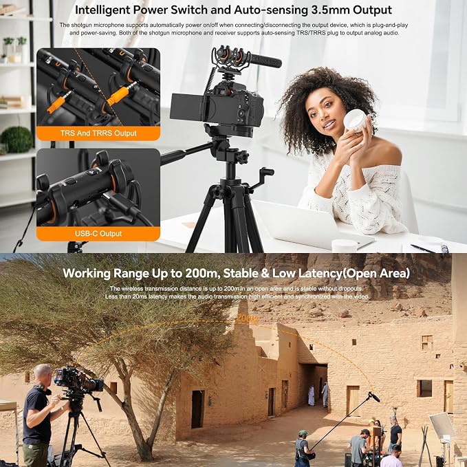 COMICA VM40 Wireless Shotgun Microphone for Camera,Smartphone and PC | with Receiver Support APP Control USB C Digital Output for Video Recording, Podcasting and Interview - Image 6